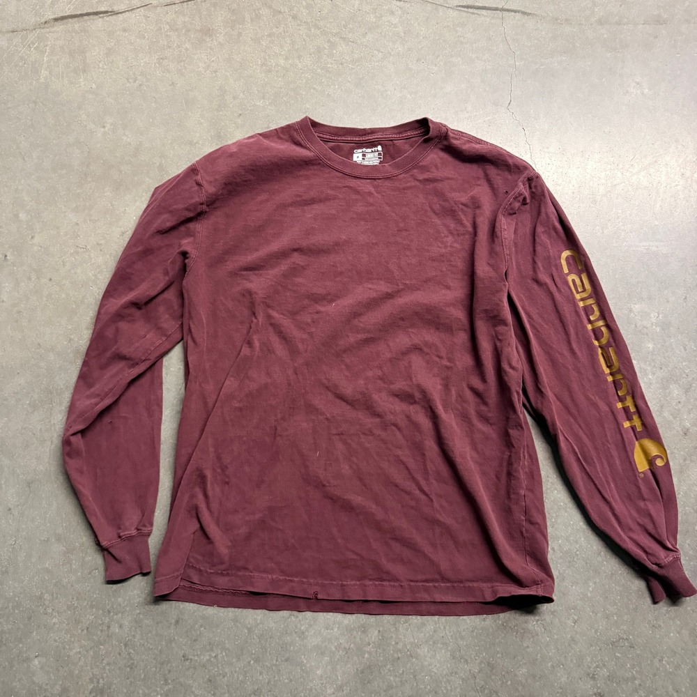 Carhartt Mens Loose Fit Long Sleeve Logo Graphic T-Shirt Burgundy Maroon Medium